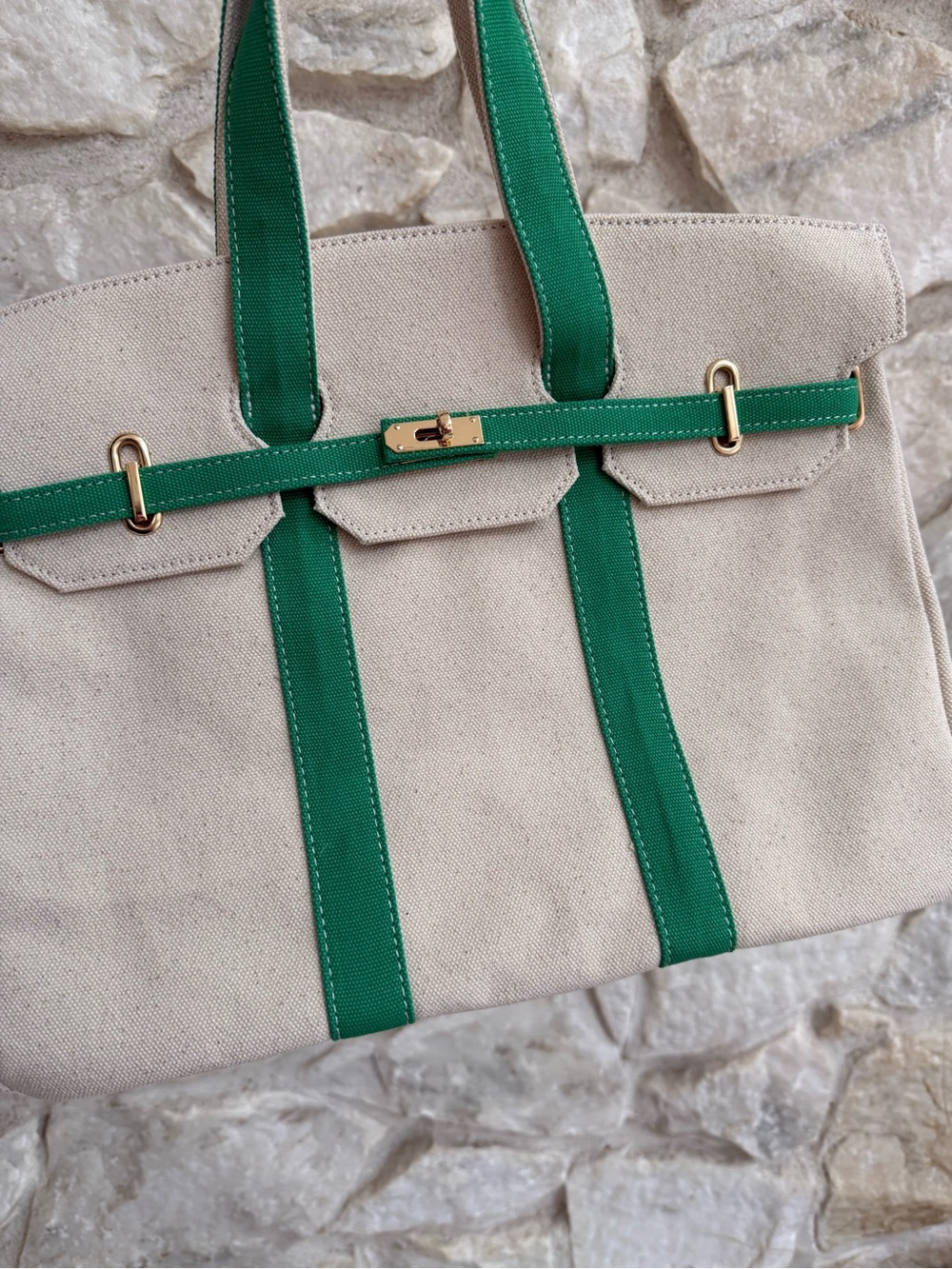 Boatkin Canvas Tote Bag with Green Trim